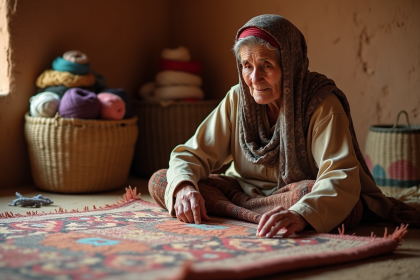 Femme artisan marocain tissant un tapis traditionnel