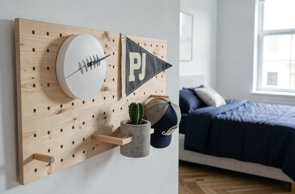 Chambre d'adolescent décorée sur le thème du football avec des couleurs neutres et des accessoires minimalistes sans club