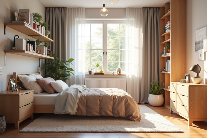 Chambre d'adolescent moderne et bien rangée lumineuse