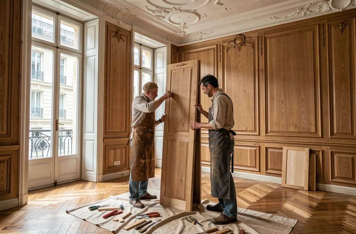 Compagnons bordelais restaurant des boiseries en bois dans un appartement haussmannien de Bordeaux