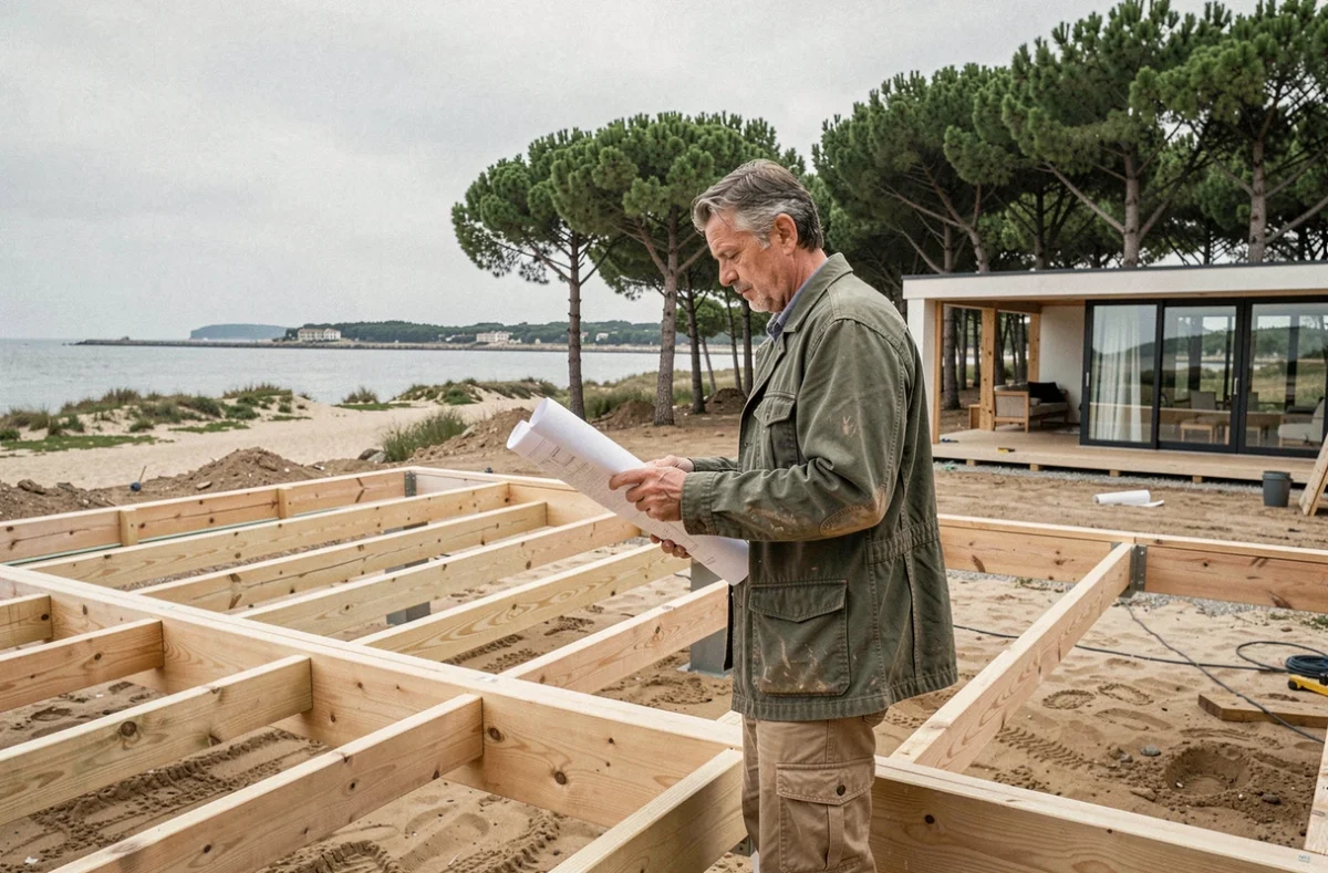 Professionnel de Construction et Rénovation Bassin d'Arcachon sur un chantier avec vue sur l'estuaire