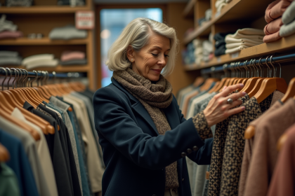 Femme d'âge moyen dans une boutique vintage en France