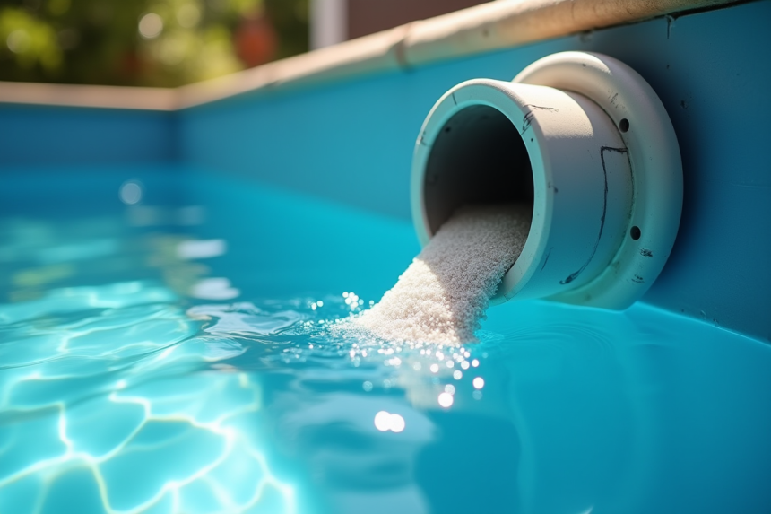 Filtration de piscine avec eau claire et grains de sable
